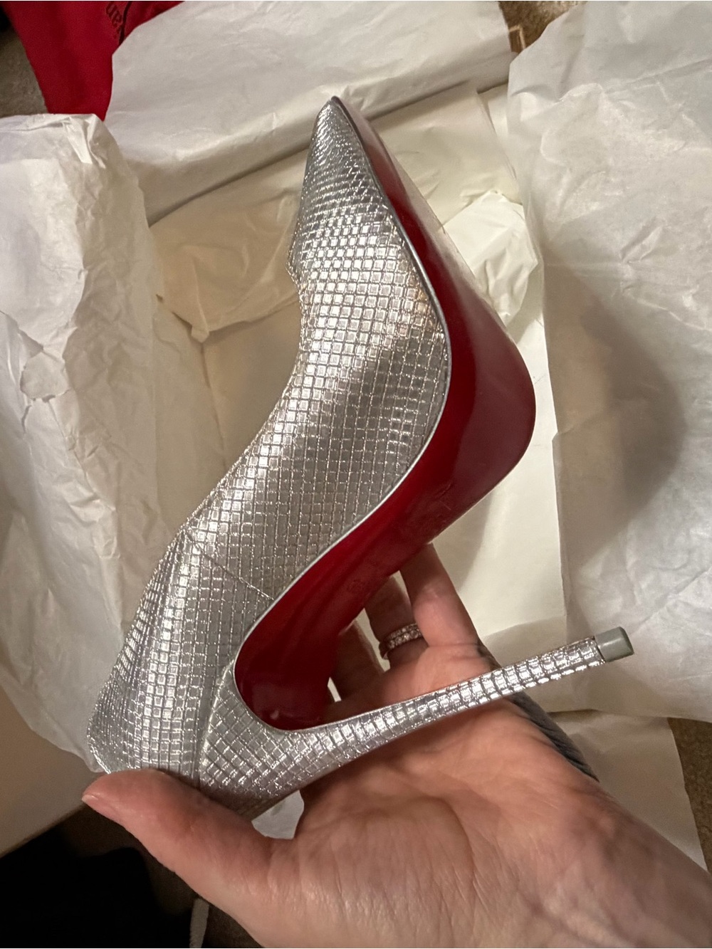 Christian Louboutin So Kate Metallic Silver Pumps with Signature Red Sole